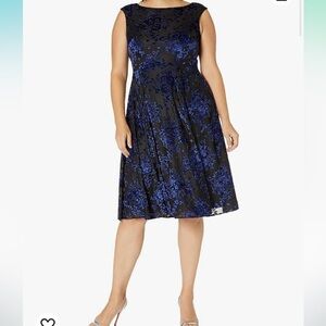 Betsey Johnson Women's Sleeveless Burnout Midi Blue & Black Dress Sz. 10